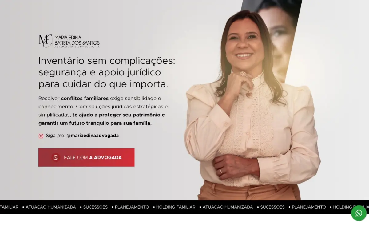Site criado pela Studio Need para Edina Advogada, escritório de advocacia