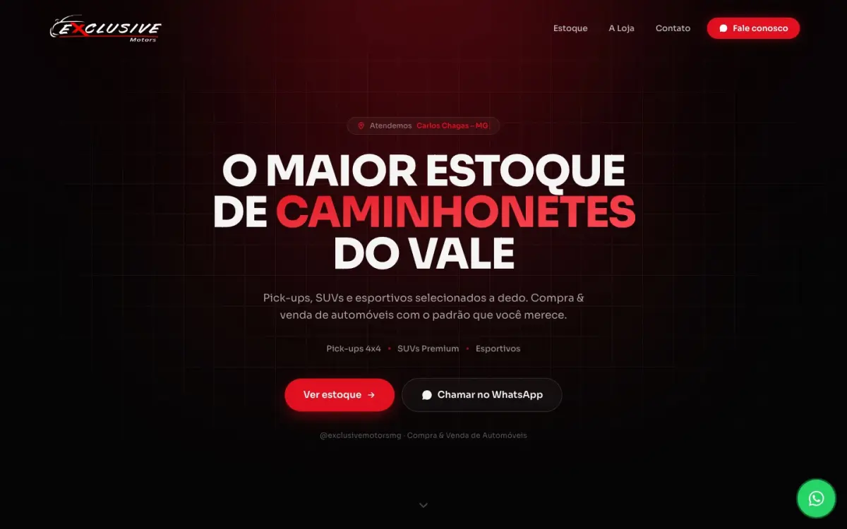 Site criado pela Studio Need para Exclusive Motors, revenda de veículos