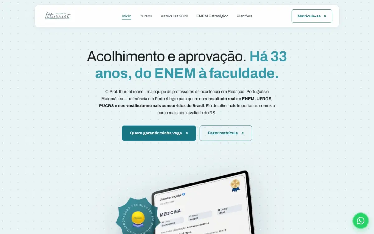 Site criado pela Studio Need para Prof. Itturriet, curso preparatório para ENEM e vestibular