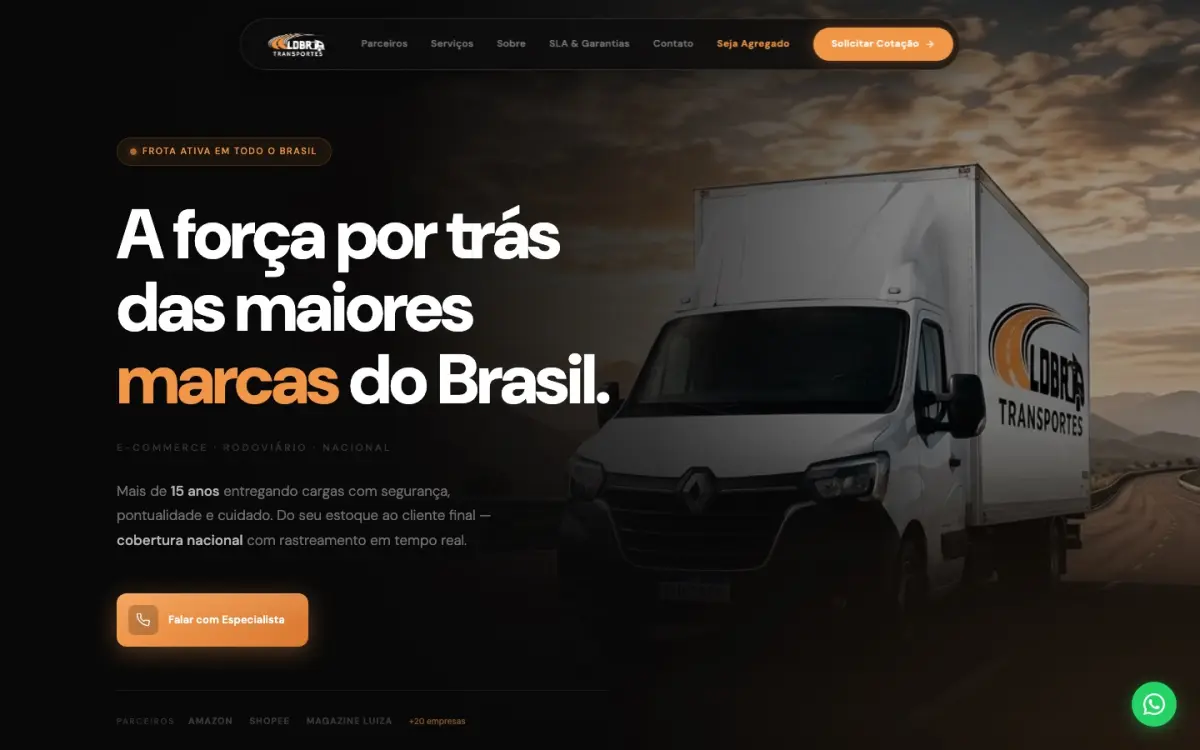 Site criado pela Studio Need para LDBR Transportes, transportadora
