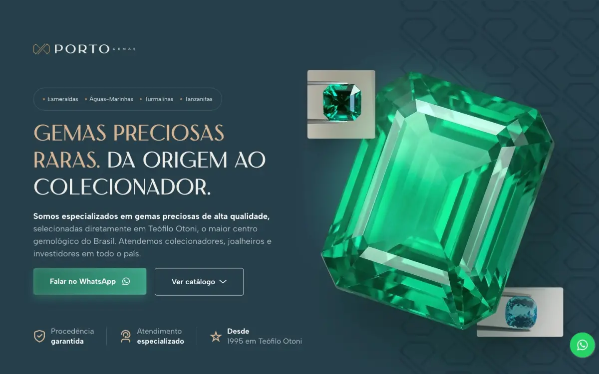 Site criado pela Studio Need para Porto Gemas, comércio de gemas e pedras
