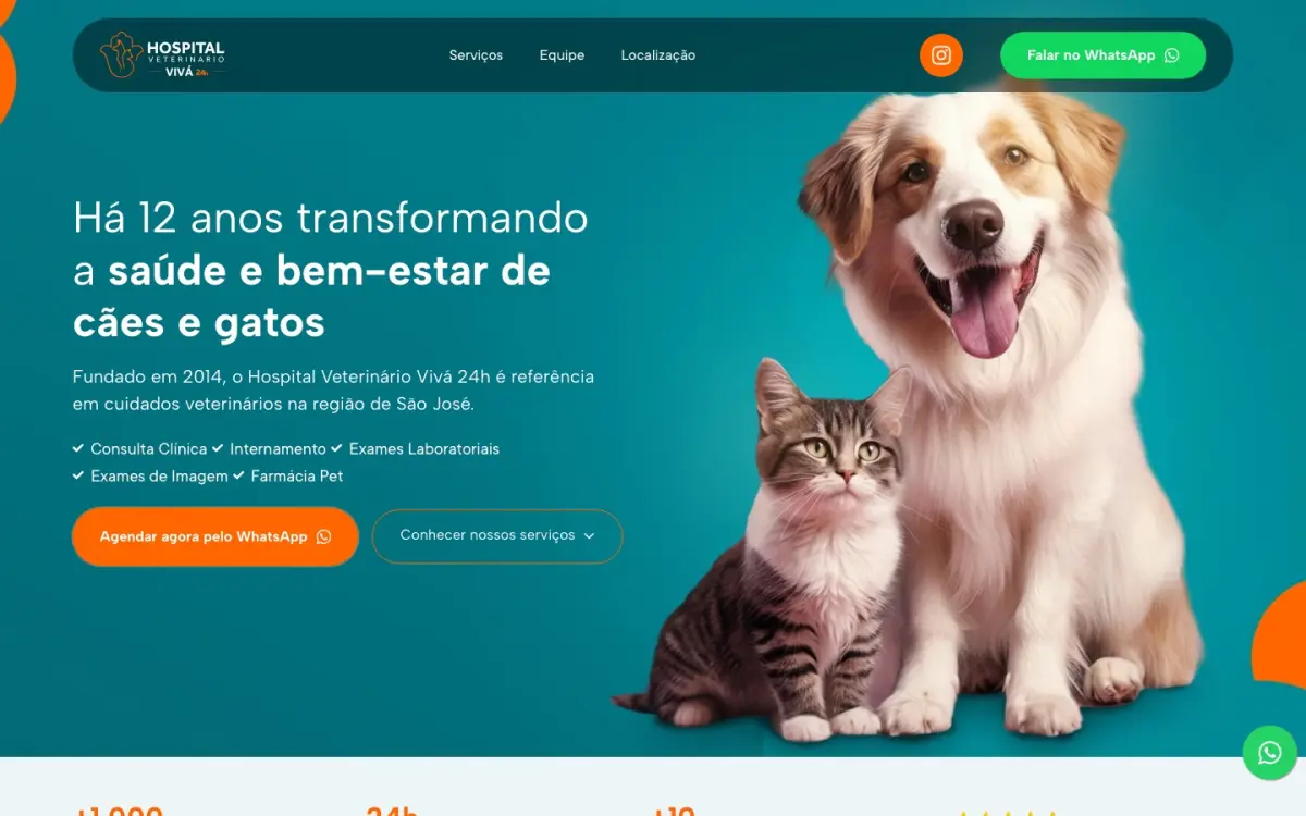 Site criado pela Studio Need para Hospital Vivá, clínica veterinária 24 horas